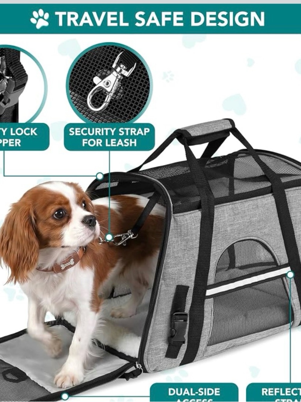 Soft-Sided Gray Dog Carrier with Ventilated Mesh — Travel-Ready Pet Tote